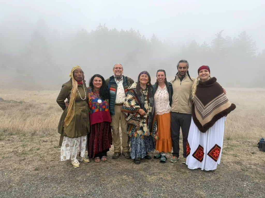 The organizing circle standing together in fog at Mt. Tamalpais